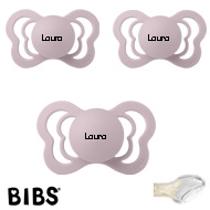 BIBS Couture mit Namen, 3 Dusky Lilac, Gr. 2, Anatomisch, Silikon, 3'er Pack